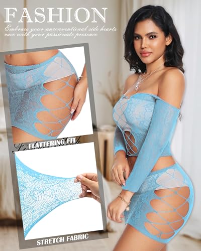 QINMIJIA Womens Lingerie Fishnet Bodysuit See Through Lingerie Babydoll Fishnet Dress Mesh Sexy Outfit