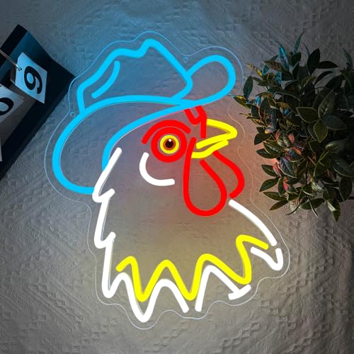 Cowboy Neon Sign,Rooster Dimmable LED Light Signs for Wall Art Decor,Chicken Backdrop for Bar Bedroom Club Party Man Cave ...