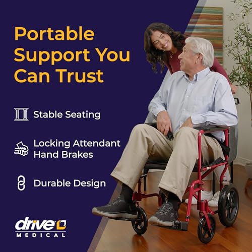 Drive Medical Lightweight Expedition Folding Transport Wheelchair - Ultra Lightweight Mobility Support for Seniors & Adult...