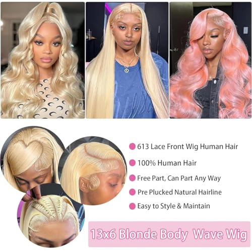 613 13x6 Lace Front Wig Human Hair Body Wave Blonde Wig Human Hair 613 HD Transparent Lace Frontal Wigs Human Hair Pre Plucked Blonde Human Hair Wig 20 Inch