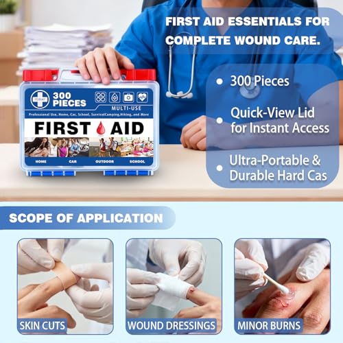 TLIEAO 300 Piece Professional First Aid Kit, Multi-Function Portable Medical Kit for Home, Car, Travel, Camping, Worksite,...