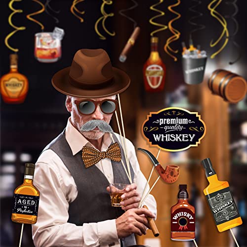Qpout 30pcs Whiskey Party Photo Booth Props with Sticks, Oktoberfest Photo Booth Props, Men Women Holiday Whiskey Beer Bar...