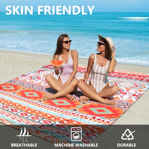 HIHOHO Beach Blanket, Sandproof Beach Mat, Waterproof Quick Drying Lightweight Outdoor Aztec Picnic Mat 79" X 83"/120"x10...
