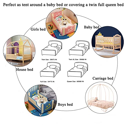 Nattey Bed Canopy with Lights for Girls,Gold Star Princess Crib Canopy Curtains,Extra Large Dome Mosquito Net Reading Nook...