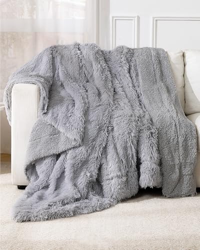 UINIU Super Soft Fluffy Fuzzy Faux Fur Sherpa Fleece Blanket Twin Size, Plush Thick Warm Blanket for Bed Couch, College Do...