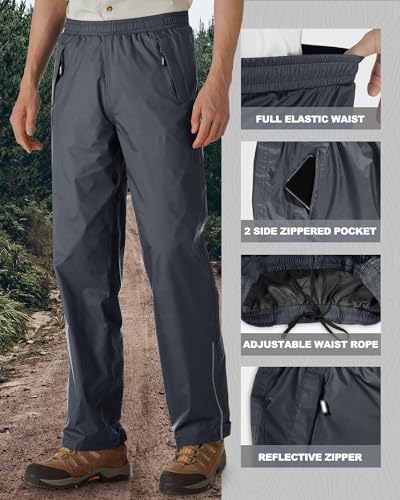 Outdoor Ventures Men's Rain Pants Waterproof Rain Overall Pants Windproof Packable Rain Outdoor Pants for Hiking Fishig Golf