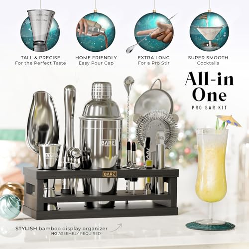 BARE BARREL® Mixology Bartender Kit Bar Set | 16-Piece Cocktail Shaker Set | Martini Barware Mixing Tools for Home Bartend...