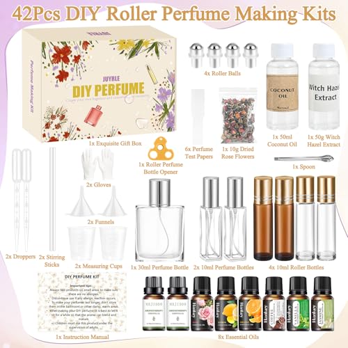 JUYRLE Perfume Making Kit- DIY Roller Perfume Making Kits for Women, Make Your Own Scent with Essential Oil, Bottle, Rolle...
