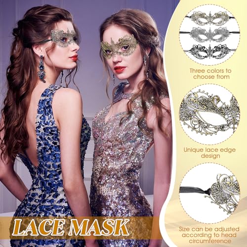 WY LIGHTING LEVEL 3 Pieces Masquerade Mask for Women, Fancy Dress Masks Lace Face Mask