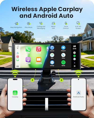 Avaett 9.26" Wireless Car Play Screen for Apple CarPlay & Android Auto, Portable Car Tablet with Backup Camera, Mirror Lin...