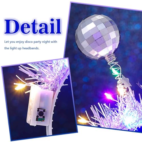 DRESBE Light Up Disco Ball Headbands Silver LED Alien Headband Glow Party Hair Accessories for Women(2pcs)