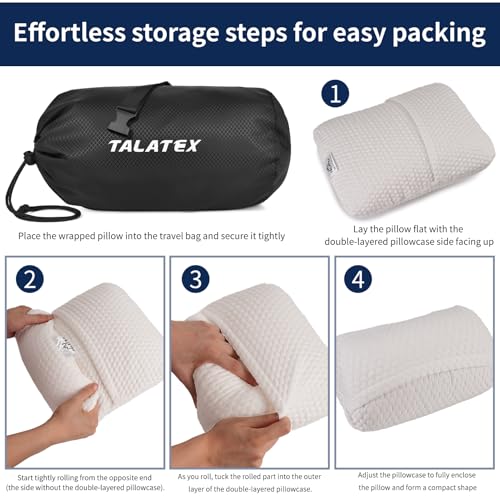 Talatex 100% Natural Premium Talalay Latex Travel Pillow, Camping Pillow, Small Camping Pillow with Compressible Stuff Sac...
