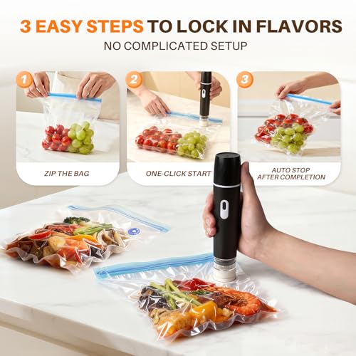 Vacuum sealer For Food,Compact Vacuum Sealer Machine (Vacuum Sealer + 10 Reusable Vacuum Bags,Cordless Handheld Vacuum Sea...