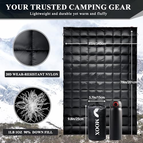MOOX Down Camping Blanket Packable Backpacking Camping Quilt Outdoor Lightweight Warm Water Resistant Puffy Sleeping Bag T...