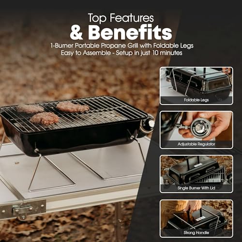GasOne GPT-25 Propane Burner Gas Grill with Foldable Legs – Portable Grill Propane BBQ Grills with Adjustable Regulator – ...