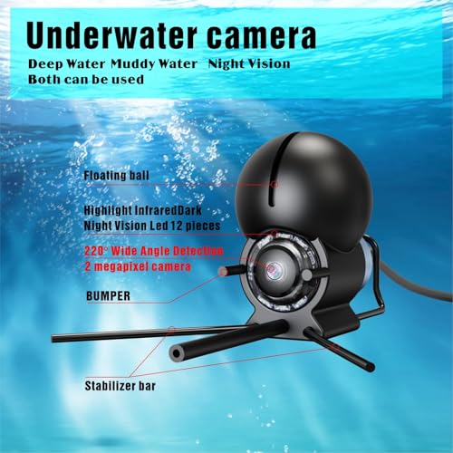 PwrZink Underwater Fishing Camera with 4.3 Inch IPS Screen, Waterproof 220°Ultra-Wide Infrared Night Vision Lens, 98ft Cab...