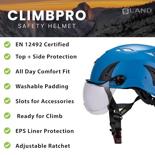 Land Helmets ClimbPro Helmet EN 12492 Vented for Rock Climbing – Durable, Lightweight Shell, Adjustable Chin Strap, Perfec...
