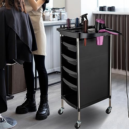 Noverlife Hair Salon Storage Tool Cart, 6-Layer Salon Cart with Wheels, Space Saving Barber Station Trolley, Rolling Carts for Hair Stylist Barber Storage Trolly for Hairdressing Beauty SPA Tattoo
