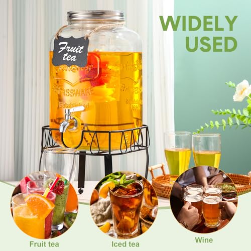 FillTouch 3 Gallon Drink Dispenser with Stand Glass Beverage Dispenser Drink Dispensers with Lid 18/8 Stainless Steel Spig...