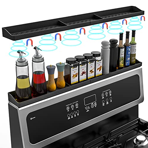 Foeacry 30 Inch Silicone Stove Top Shelf Magnetic for Kitchen Gadgets, Soft Flexible Strong Magnetic Heat Resistant Spice ...