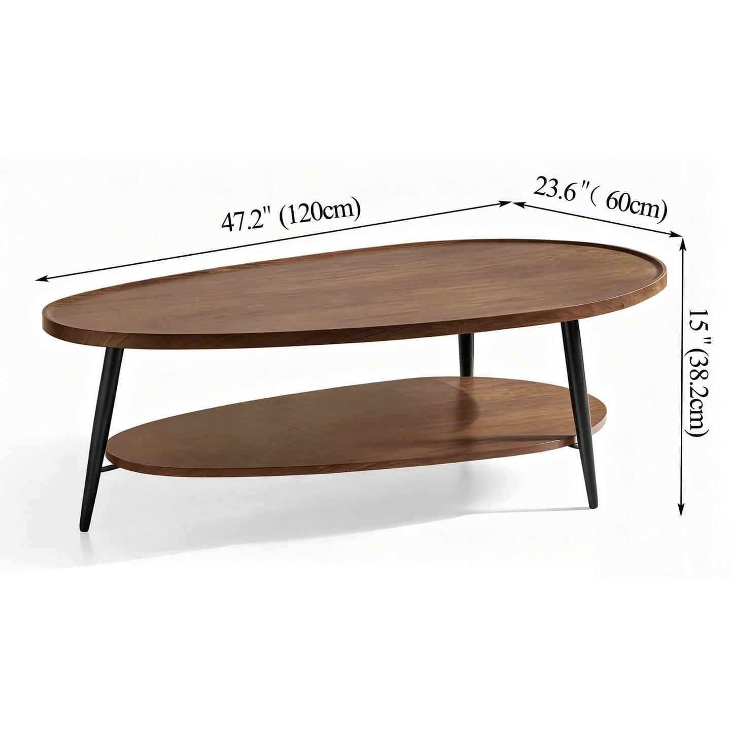 Hothingwell Oval Coffee Table for Living Room, 47" Walnut Mid Century Modern Coffee Table for Small Space, D47xW23.6xH15