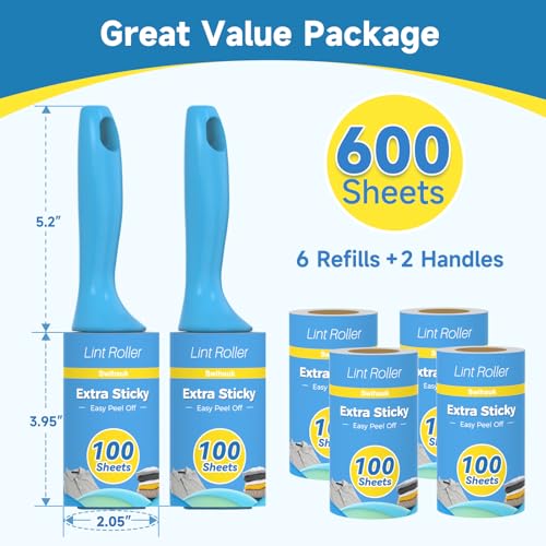 Swihauk 600 Sheets Extra Sticky Lint Rollers for Pet Hair, Easy Spiral Tear Lint Roller for Clothes with Ergonomic Handle,...