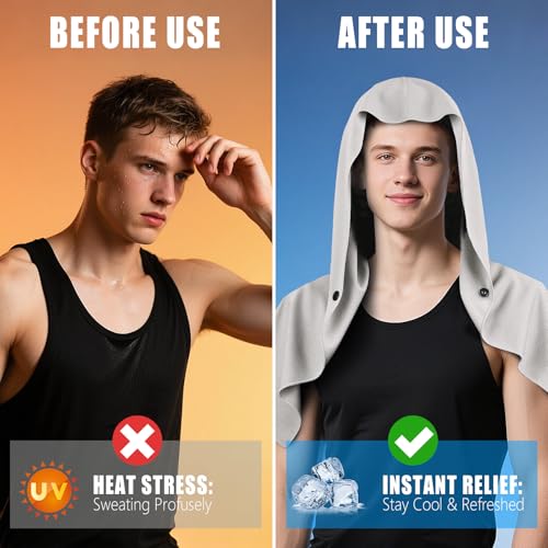 AOPREL Cooling Hoodie Towel Magnetic Lock Towels for Neck and Face UV Protection, Moisture-Wicking for Camping Gym and Yoga