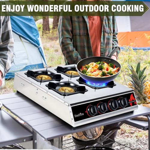 BESTFIRE 4 Burner Propane Gas Stove 40,000 BTU Stainless Steel Cooktop with Enamel Pan Support, Electronic Ignition, Regul...