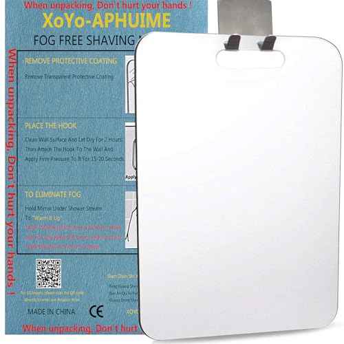APHUIME Fogless Shower Mirror (11inX7.48in), Anti-Fog Frameless Wall Hanging Makeup & Shaving Bathroom Accessory (Large, Shaver Hook)
