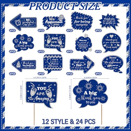 24 Pcs Employee Appreciation Photo Booth Props We Appreciate You Party Decor Thank You Sign Photo Props for Christmas Appr...