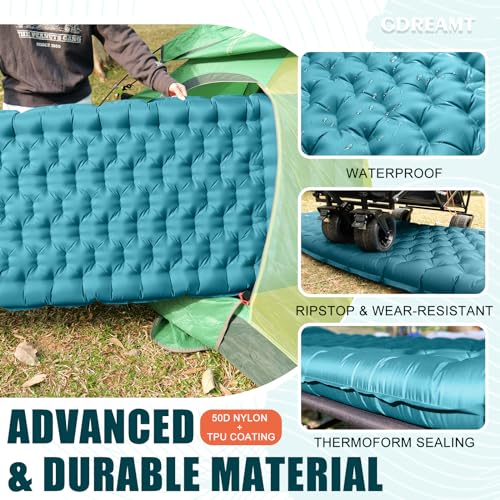GDREAMT Inflatable Camping Sleeping Pad with Pillow, Extra Thickness 4 Inch Sleeping Mat with Built-in Pump, Compact & Ult...