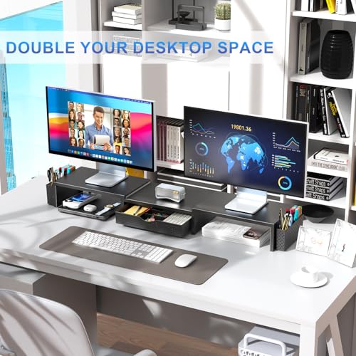 gianotter Dual Monitor Stand Riser, Desk Organizer With Drawer and 2 Pen Holders, Computer Monitor Stand, Shelf for Top of...