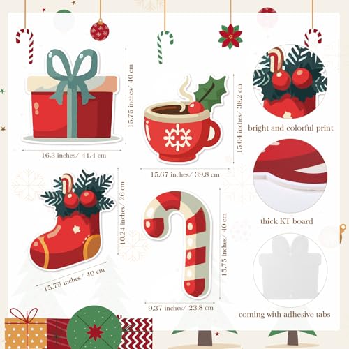 Thyle 13 Pcs Christmas Photo Booth Props Large Candy Cane Decorations Gift Box Stocking Christmas Party Decorations Paper ...