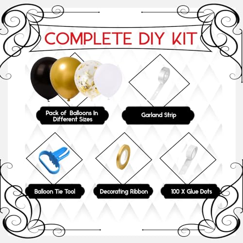 Archloon Black and Gold Balloons Arch Kit, 134pcs black and gold balloon garland kit with Black White Metallic Gold Confet...