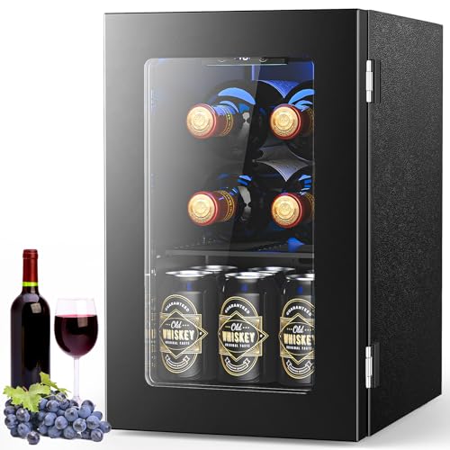Electactic Wine Fridge Freestanding Counter-top, 24 Cans Wine Cellar Drink Cooler for Soda, Canned Beer, Adjustable Digita...