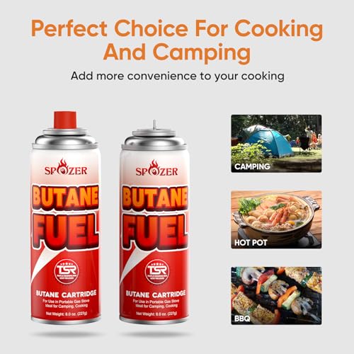 Spozer Butane Refill Canisters 227g (8oz) Premium Butane Fuel for Camping Stoves & Kitchen Torches – Portable Gas Canister...