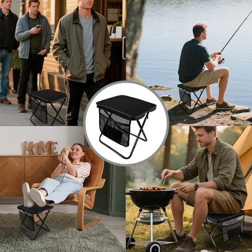 WITTOL Portable Folding Stool 13 Inch Camping Stool for Adults with Side Pocket, Ultralight Small Foldable Pocket Chair fo...