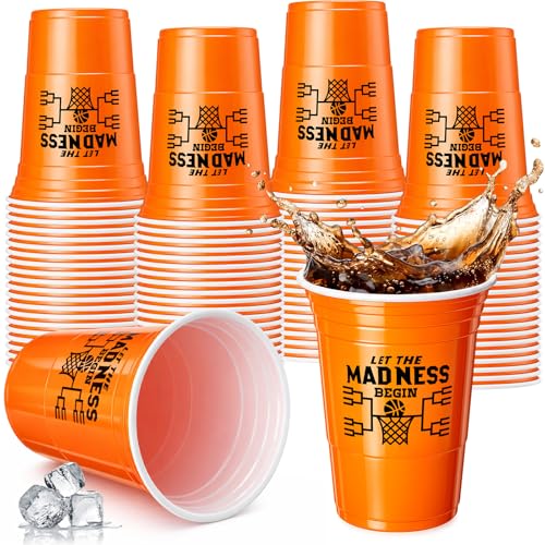 Yungyan 50 Pcs March Basketball Madness Party Plastic Cups, Let The Madness Begin Decorations, 16 oz Disposable Plastic Cu...