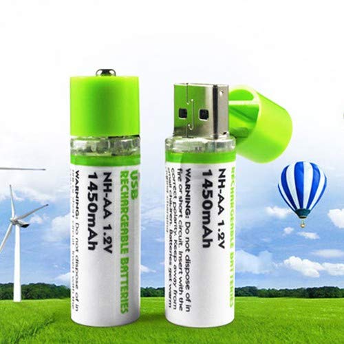 Greenearth Usb Rechargeable Aa Batteries | 1450 Mah | Quick Charge Usb Charger | 500 Cycles Reusable | Nimh Double A 1.2V (2 Pac