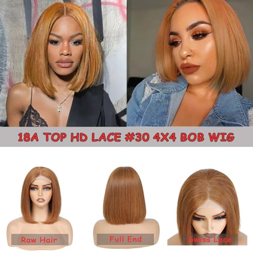 MUPRETTY 18A Raw Brown Bob Wigs Human Hair 4x4 Lace Closure Wig Brown Wig Human Hair Keep Silky And Smooth After Multiple Washes(14Inch)