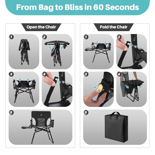 JKLESA Heavy-Duty Camping Director’s Chair with Side Table, 400lb Capacity, 600D Oxford, Quick Setup, Smart Storage & Ergo...
