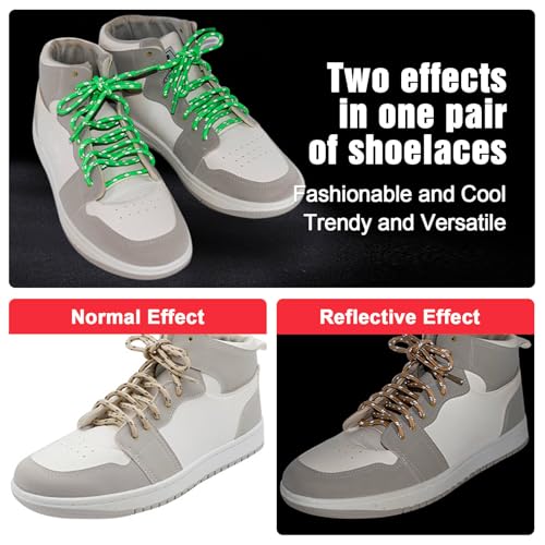 Round Heavy Duty Shoe Laces: 1/5 Inch Thick Reflective Shoelaces for Hiking Boots(1Pair)