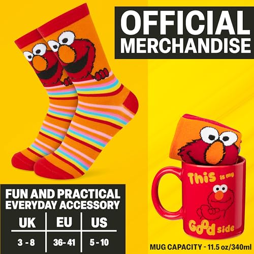 Get Trend Sesame Street Coffee Mug and Socks Set, 11.5 oz Ceramic Cup with Crew Socks, Elmo Drinkware Christmas, Secret Sa...