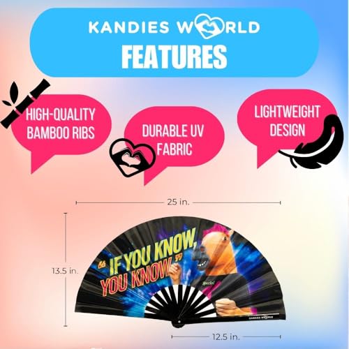 Kandies World Custom Festival Folding Hand Fan - Unique Designs, Made of Bamboo, Clacking Sound, Lightweight - Perfect Rav...