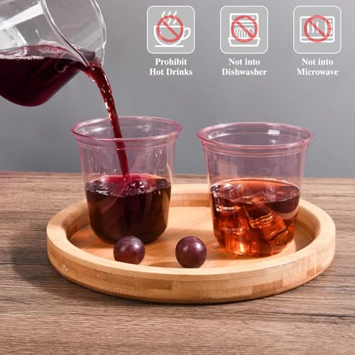 Benestanti 100 Pcs Pink Plastic Cups,12oz Disposable Stemless Wine Glasses for Cocktail,Cute Plastic Cups,Cocktail Wine Gl...