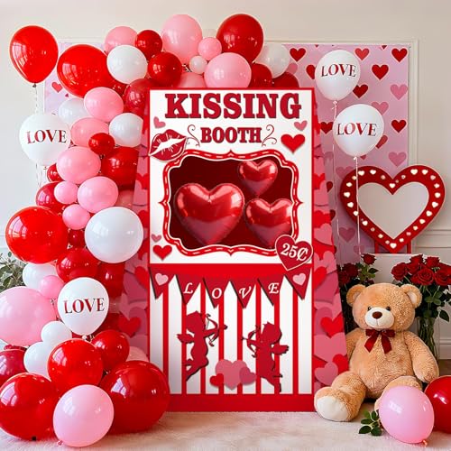 LawnIdyll Valentine’s Day Kissing Booth, 48 x 63 inch Valentines Photo Booth Prop Cardboard Cutout Life-Size Standup, Love...