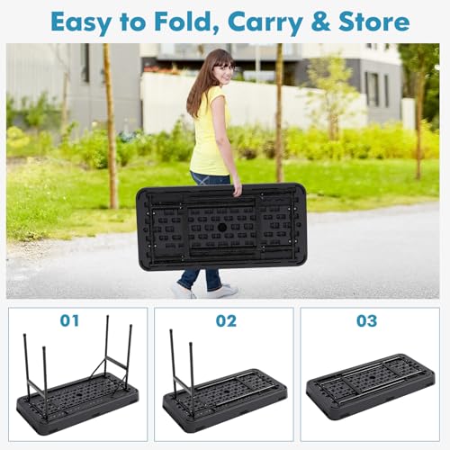 4 Foot Ice Cooler Table, Folding Buffet Cold Food Keeper w/Removable Matching Skirt & Drain Plug, Portable Patio Outdoor C...
