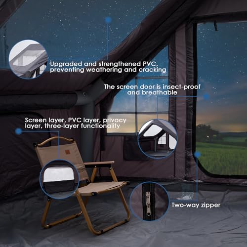 Inflatable Camping Tent with Electric Air Pump - 420D Heavy Duty Oxford - 5 Min Auto-Inflation - Panoramic Stargazing Skyl...