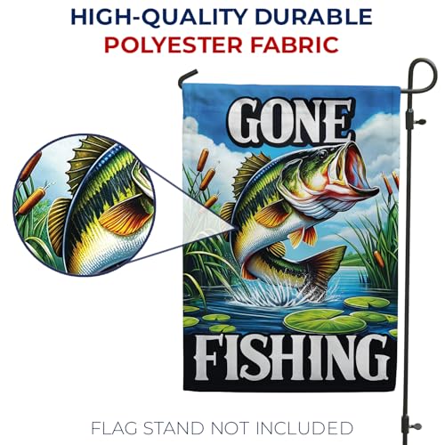 America Forever Gone Fishing Bass Garden Flag, 12.5 x 18 inch Double Sided, Lake Adventure Banner, Outdoor Fishing Decor, ...