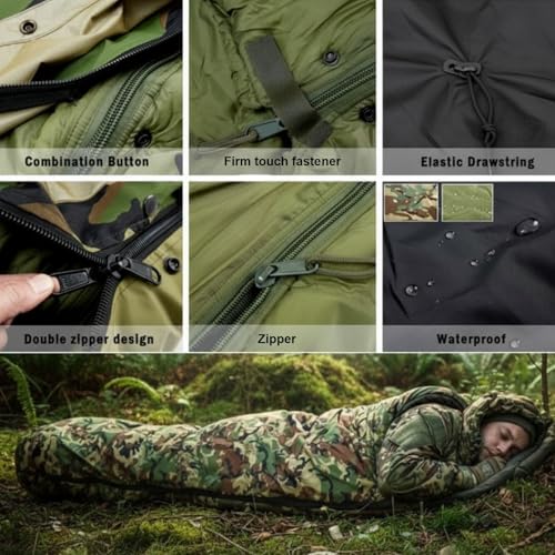 Macarrie Army Modular Military Sleeping Bag System for Adults Camo Thickened Multi Layered MSS Mummy Shaped Sleeping Bag w...
